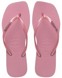 Havaianas - Slim Square Toe Metallic Logo Flip Flops - Lyst