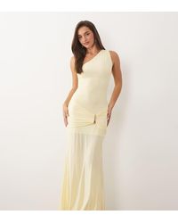Fashionkilla - Exclusive Double Sculpted Slinky One Shoulder Metal Drape Detail Maxi Dress - Lyst