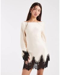 ASOS - Satin Lace Trim Angel Sleeve Mini Dress - Lyst