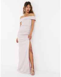 goddiva off shoulder bardot placement lace maxi dress in black and gold