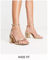 Truffle Collection - Wide Fit Square Toe Block Heel Barely There Sandals - Lyst