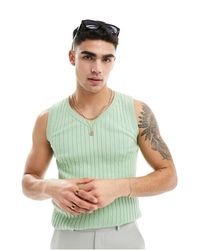 ASOS - Camiseta verde ajustada sin mangas con cuello - Lyst