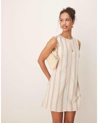 Vila - – ärmelloses minikleid mit leinenanteil und streifen - Lyst