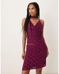 ASOS - Polka Dot Flocked Mesh Cowl Neck Plunge Co Ord Top With Scarf Detail - Lyst