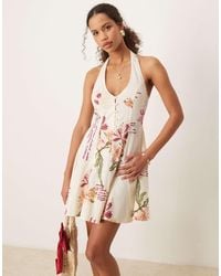 ASOS - Robe courte dos nu avec ourlet à godets et imprimé fleuri - rose - Lyst