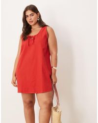 ASOS - Asos design curve - robe courte en denim avec encolure dégagée et nœud à l'avant - Lyst