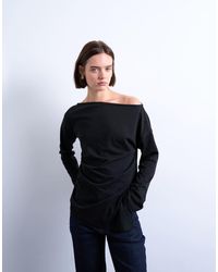 TOPSHOP - Asymmetrical Jersey Slash Neck Long Sleeve Top - Lyst