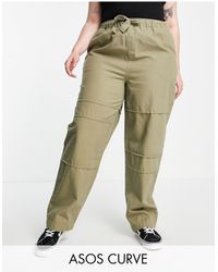 ASOS - Asos design curve - pantaloni cargo a fondo ampio kaki con cuciture a vista - Lyst