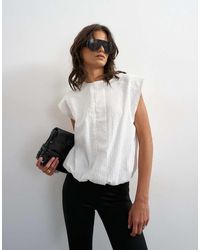 TOPSHOP - Soft Zip Through Structured Shoulder Top - Lyst