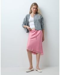 Reclaimed Vintage - Awkward Length Satin Midi Skirt With Lace Trim - Lyst