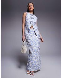 ASOS - Elegante Jacquard Maxi-Rok Met Split Aan De Achterkant - Lyst