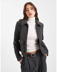 Vero Moda - Chaqueta Corta Gris Oscuro Jaspeado Con Bolsillos De Fieltro De - Lyst