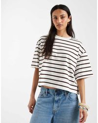 ASOS - Boxy Cropped T-shirt Choc & Cream Stripe - Lyst
