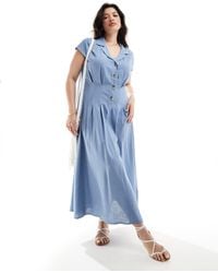 ASOS - Asos Design Curve Linen Cap Sleeve Shirt Midi Dress With Pin Tucks - Lyst