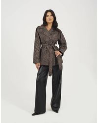Brave Soul - Leopard Double Breasted Short Mac With Self Tie Belt - Lyst