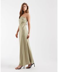 Object - Robe bandeau longue en satin - sauge - Lyst