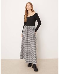 ASOS - – hybrid-maxikleid mit u-ausschnitt und rock mit -weißem vichy-karo - Lyst