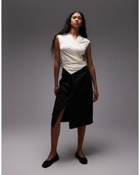 laagam - Selena Draped Stretch Bodice With Tailored Skirt Midi Dress - Lyst