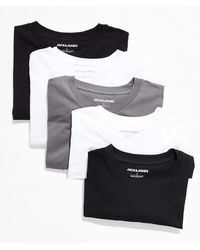 Jack & Jones - Pack De 5 Camisetas De Color Blanco, Negro Y Gris Extragrandes De - Lyst