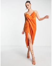 ASOS - Drape Detail Satin Midi Dress With Strappy Back - Lyst