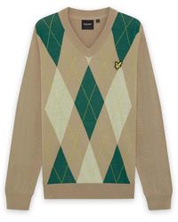 Lyle & Scott - Mid Knits Argyle Knitted V-Neck Jumper - Lyst