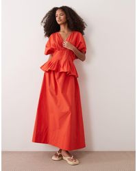 ASOS - V Neck Nipped Waist Peplum Maxi Dress - Lyst