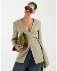 ASOS - Linen Blend Round Neck Blazer - Lyst