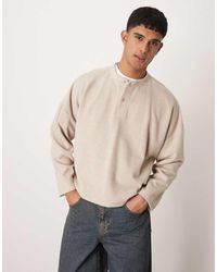 ASOS - Super Oversized Cropped Henley-Trui Van Zware Geribbelde Stof - Lyst