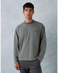 ASOS - Maglietta Pesante Verde A Righe Sottili Squadrata Oversize A Maniche Lunghe Con Tasca - Lyst