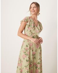 ANAYA - Floral Print Cape Sleeve Maxi Dress - Lyst