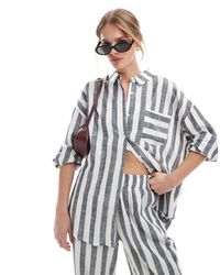 4th & Reckless - – gestreiftes oversize-strandhemd aus leinenmix - Lyst