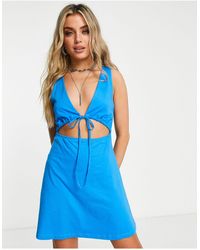 ASOS - V Neck Cut Out Mini Dress With Tie Detail - Lyst