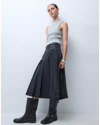 The Ragged Priest - Denim Kilt Midi Skirt - Lyst