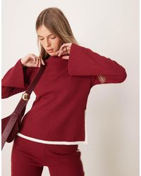 ASOS - Top Con Mangas Acampanadas Y Ribetes De Punto Gofrado De (Parte De Un Conjunto)-Rojo - Lyst