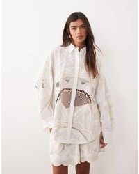 ARRANGE - Oversized Opengewerkt Overhemd Met Borduursels - Lyst