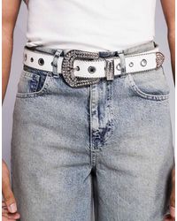ASOS - Cintura Bianca Glitterata Con Occhielli E Borchie Con Strass - Lyst