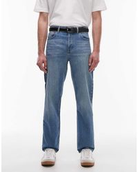 TOPMAN - Vaqueros Rígidos De Pernera Recta Y Estilo Carpintero Con Lavado Azul Medio De - Lyst