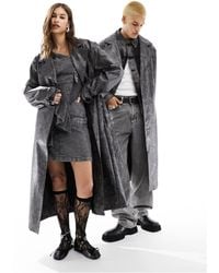 Reclaimed (vintage) - Unisex Limited Edition Washed Leather Look Trench Coat With D Ring Detail - Lyst