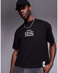 ASOS - Camiseta Negra De Corte Cuadrado Extragrande Con Aplicación Del Logo En El Pecho De -Gris - Lyst