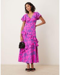 Lovedrobe - Floral V Neck Flutter Sleeve Midaxi Dress - Lyst