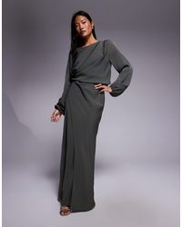 ASOS - Asos Design Petite Long Sleeve Twist Waist Detail Maxi Dress With Open Back - Lyst
