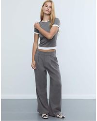 Stradivarius - Broek Met Superwijde Pijpen En Verstelbare Taille - Lyst