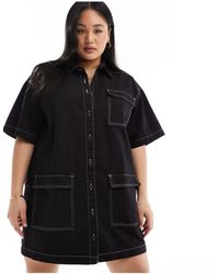 Collusion - Plus Twill Mini Pocket Shirt Dress With Contrast Stitch Detail - Lyst