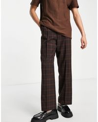 ASOS - Pantaloni eleganti a quadri marroni con fondo ampio e coulisse - Lyst