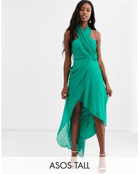 ASOS Asos Design Tall - Midi-jurk Gedrapeerd Met Zachte Chiffon En Overslag Bij - Groen