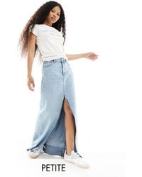 Only Petite - Denim Maxi Skirt With Frayed Hem - Lyst
