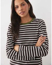 Vero Moda - Long Sleeve Stripe T-shirt With Contrast Rib Collar - Lyst