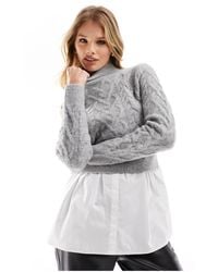 New Look - 2 In 1 Cable Knit Jumper In Light - Lyst