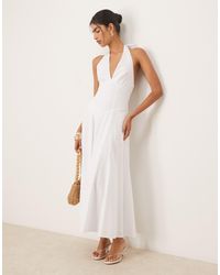 SNDY'S - Halterneck Tie Back Plunge Corset Detail Maxi Dress - Lyst