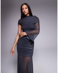 ASOS - Printed Mesh Draped Shoulder Asymmetrical Cape Maxi Dress - Lyst